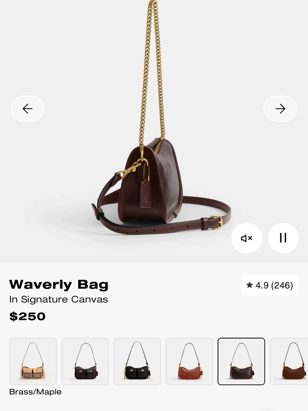 Coach Dark Brown Signature Canvas Waverly Bag with Gold Chain - Picture 6 of 8
